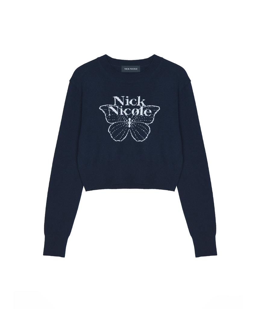 Nigaennikol Cashmere Butterfly Signature Crop Knit_Navy