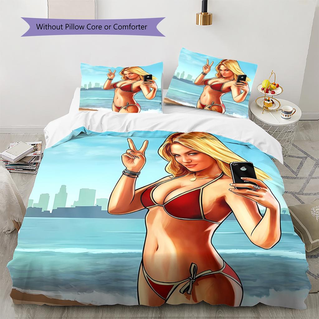 Grand Theft Auto Pattern Bedding,Quilt Set Quilt Cover Pillowcase Home Birthday Gift (1 * duvet cover + 2 * pillowcase, without core)