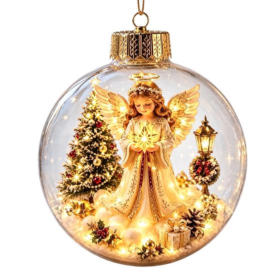 Winter Wonderland Decorations Lighted Clear Christmas Ball Ornaments, Cute Santa Claus/Tree/Snowman/Angel Figure Inside Warm Light Holiday
