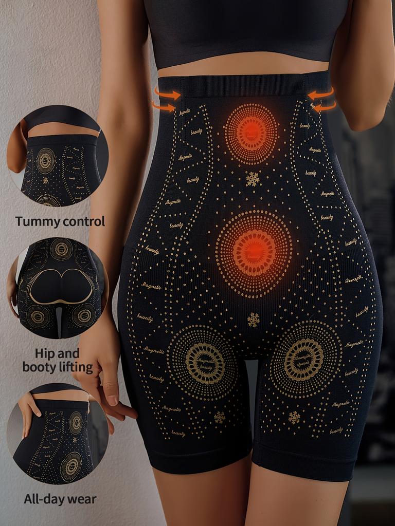 1pc of Ladies' Floral Polyester and Spandex High Waist Shaped Underwear-seamless Hip Lift, Abdominal Control,  with Lace Details and Soaking Hem