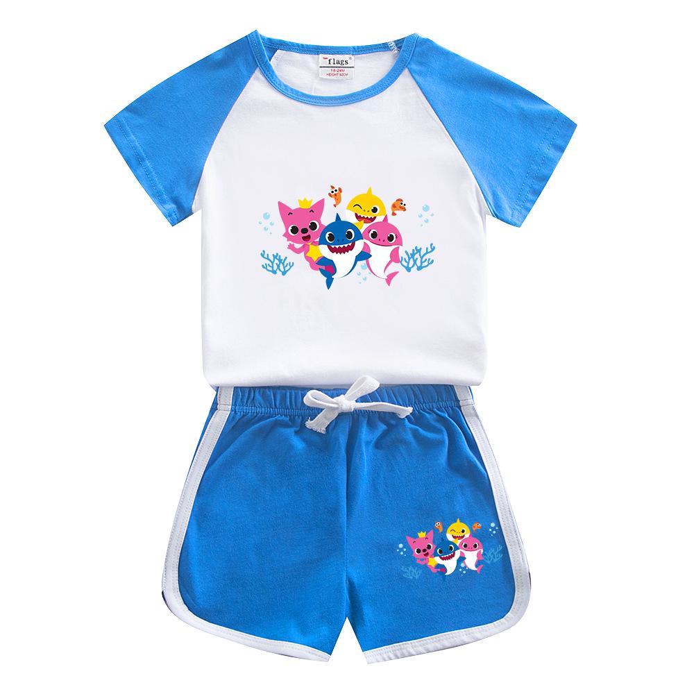 2023 Baby Shark Kids Summer Short Sleeve Cotton T-shirt & Shorts Set