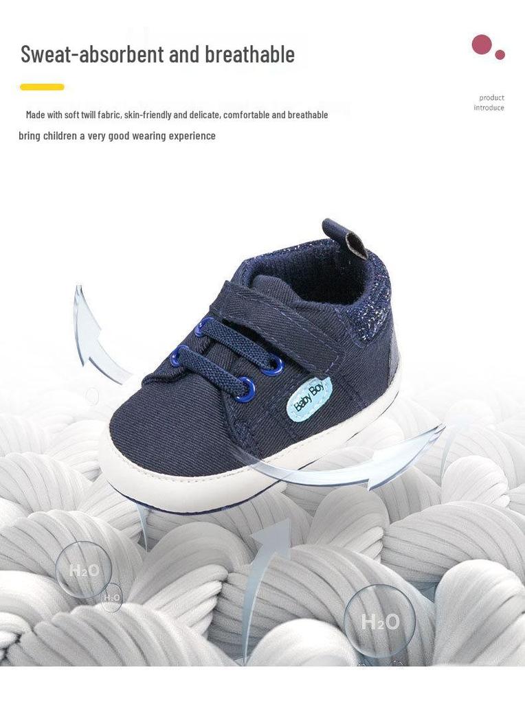Stylish Lace-Up Baby Walking Shoes (0-1 Year) - Spring/Autumn, Non-Slip Canvas, Soft Cloth Sole, Wear-Resistant Toddler Shoes.