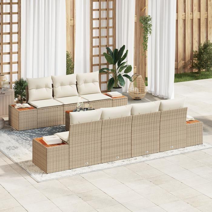 VidaXL Ensemble de Canapés de Jardin 8 pièces avec Coussins Beige Rattan Acacia 3348042