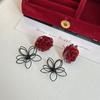 Antique Ankara Red Rose National Style Light Luxury Elegant Temperament Female Personalized Earrings