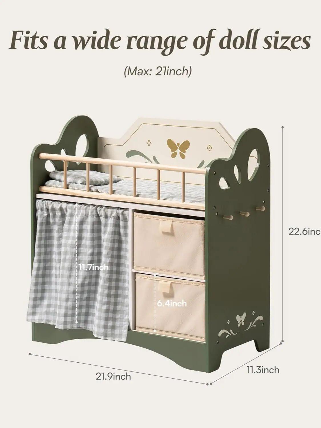 

Robotime robud Кровать для куклы с местом для хранения и постельными принадлежностями лед Подарок кукольных кроватей для 18-дюймовых кукол детям для девочек Зеленый