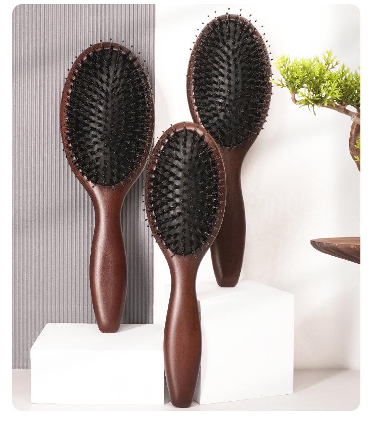 Beech Wood Air Cushion Comb with Pig Bristle for Hair Styling and Scalp Massage