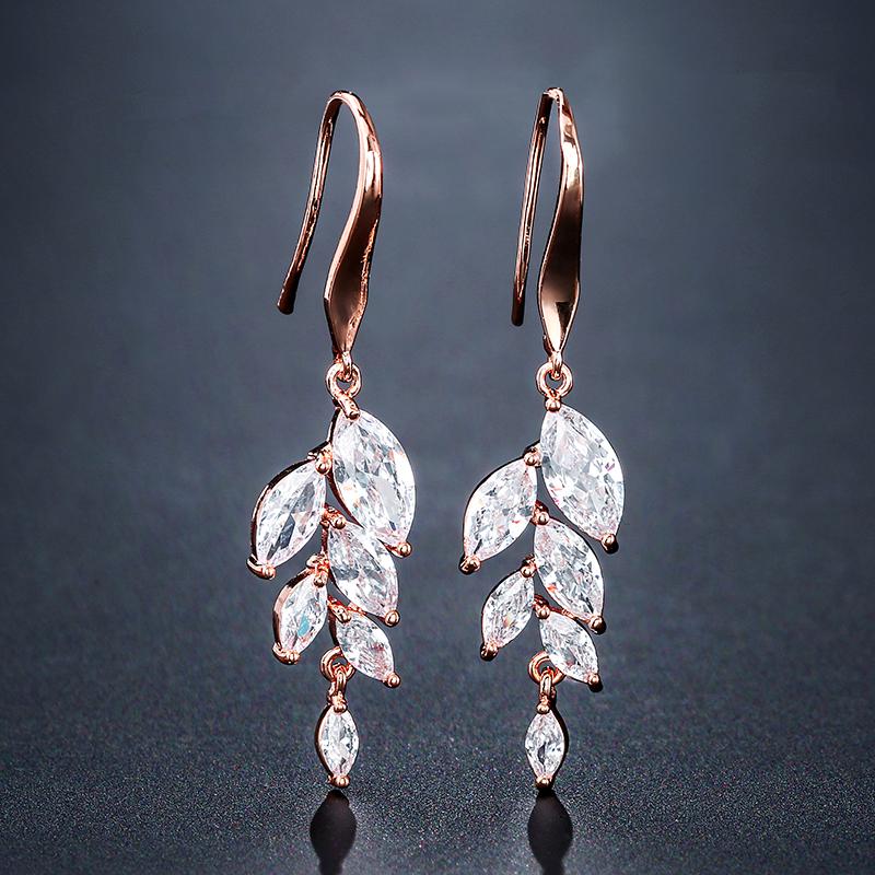 

ZAKOL Классические висячие серьги-кисточки с цирконом в форме листа маркизы для женщин, сверкающий прозрачный циркон ААА, свадебный циркон для невесты WHITE