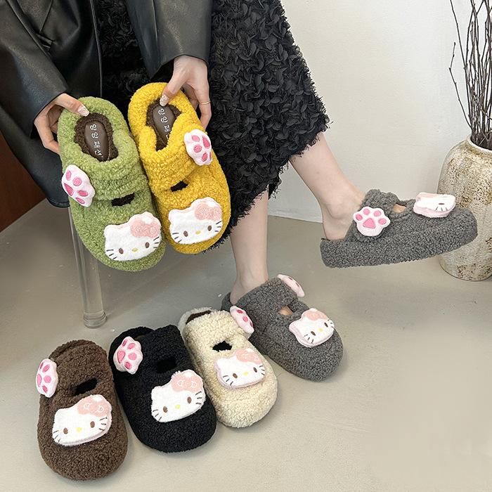Mode mignon dessin animé sac Velcro tête pantoufles moelleuses pour femmes 2025 automne et hiver nouveau maison semelle épaisse intérieur coton serpillière