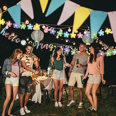 Stendardo 'Benvenuta Primavera' Decorazioni Primaverili Colorate con Ghirlanda di Pompon per Casa, Ufficio, Aula e Festa di Primavera
