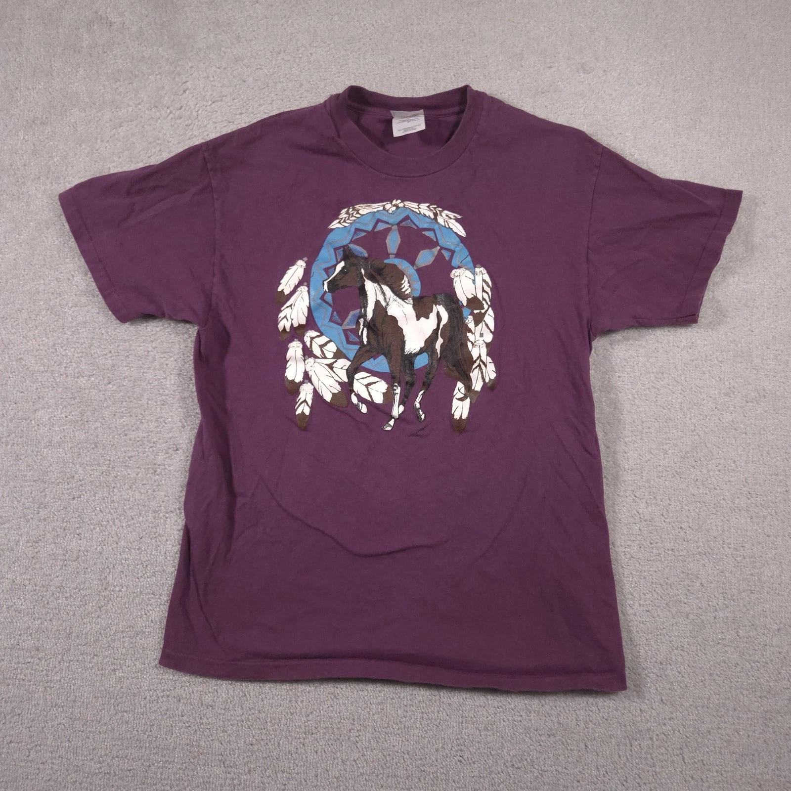 Vintage Horse Indian Shirt Mens Large Purple Hanes Beefy-T Made USA Graphic 90s 150