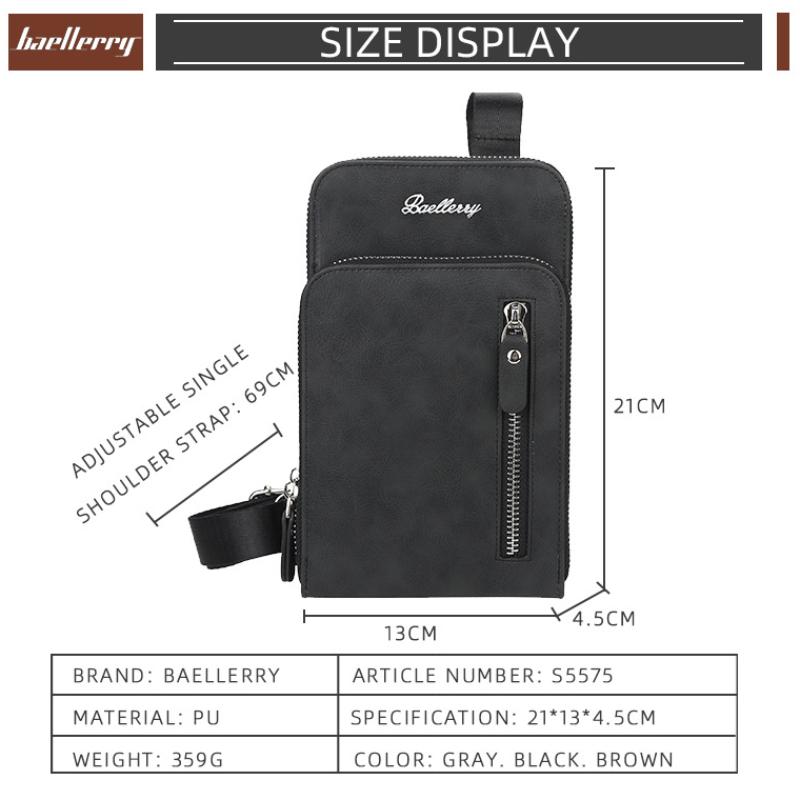 Baellerry European and American Style Men's Vertical Shoulder Bag Large Capacity Cell Phone Bag Zipper Crossbody Bag Fashion Chest Bag