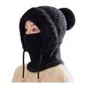 Knitting Hat Women Windproof Insulated Design Winter Hat with Plush Ball 3-in-1 Thickened Hat Face Guard Scarf