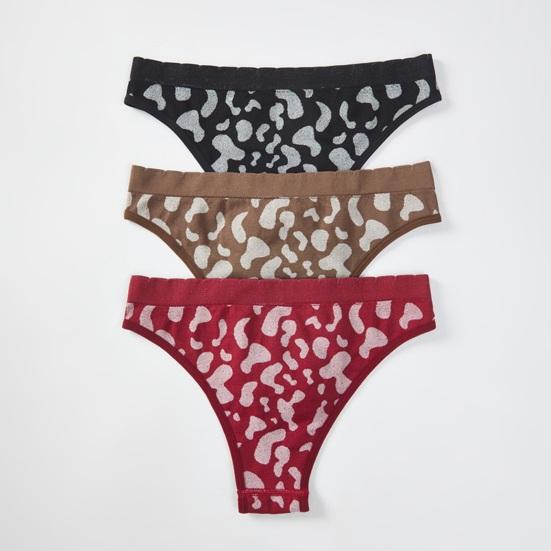 Seamless No Show Thong for Women Milk Cow Print Stretch Breathable Underwear Sexy Mid Rise T-Back Panties