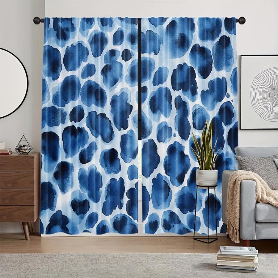 2PCS Digital Printed Curtains, Blue Ocean Ripples Pattern, Artistic Pattern Window Drapes for Living Room Bedroom Decor