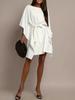 White Batwing Sleeve Lace-up Dress - European & American Style, Casual, Loose Fit, Short Skirt for Women (2026)