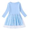 Korean Style Children's Princess Dress - Short/Long Sleeve with Stars, Rainbow Sequins, and Mesh Pleats for Spring, Summer, and Autumn
