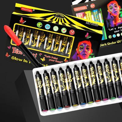 6/12-Color Luminous Body Paint Stick Set for Halloween & Stage Makeup