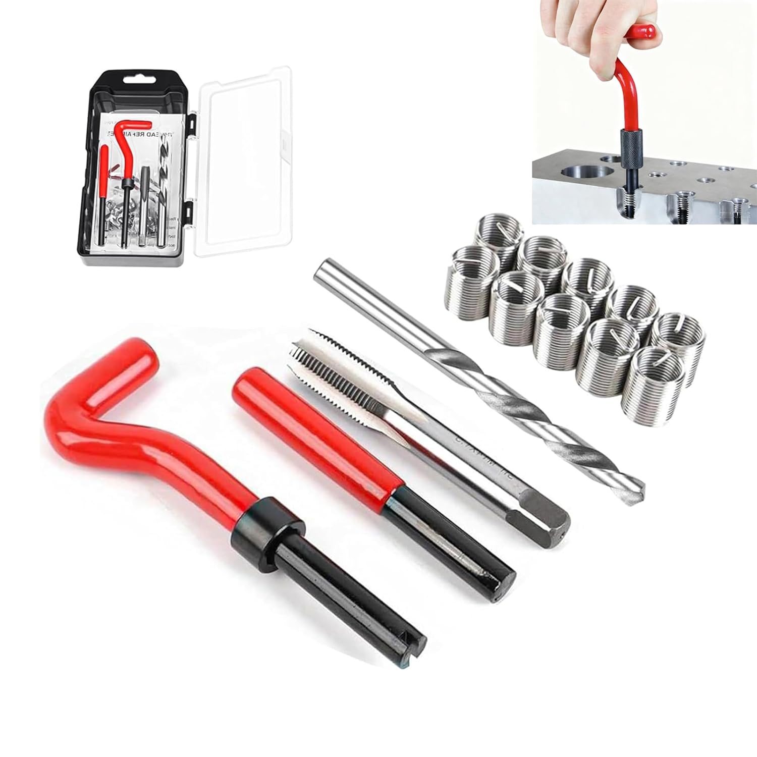 15 Pcs Thread Inserts Female Thread Repairing Accessory Assortment Kit, Helicoil Thread Repair Kit, Drill Helicoil Repair Kit M14x1.5