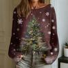 Women's Fashion Round Neck Long Sleeve Christmas Print Casual Pullover Sweater Top