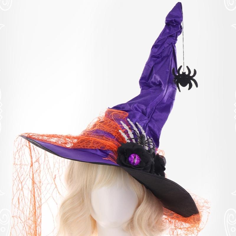 Witch Hat With Delicate Lace Design Mystical Party Headgear For Halloween Costume Parties And Cosplay Event