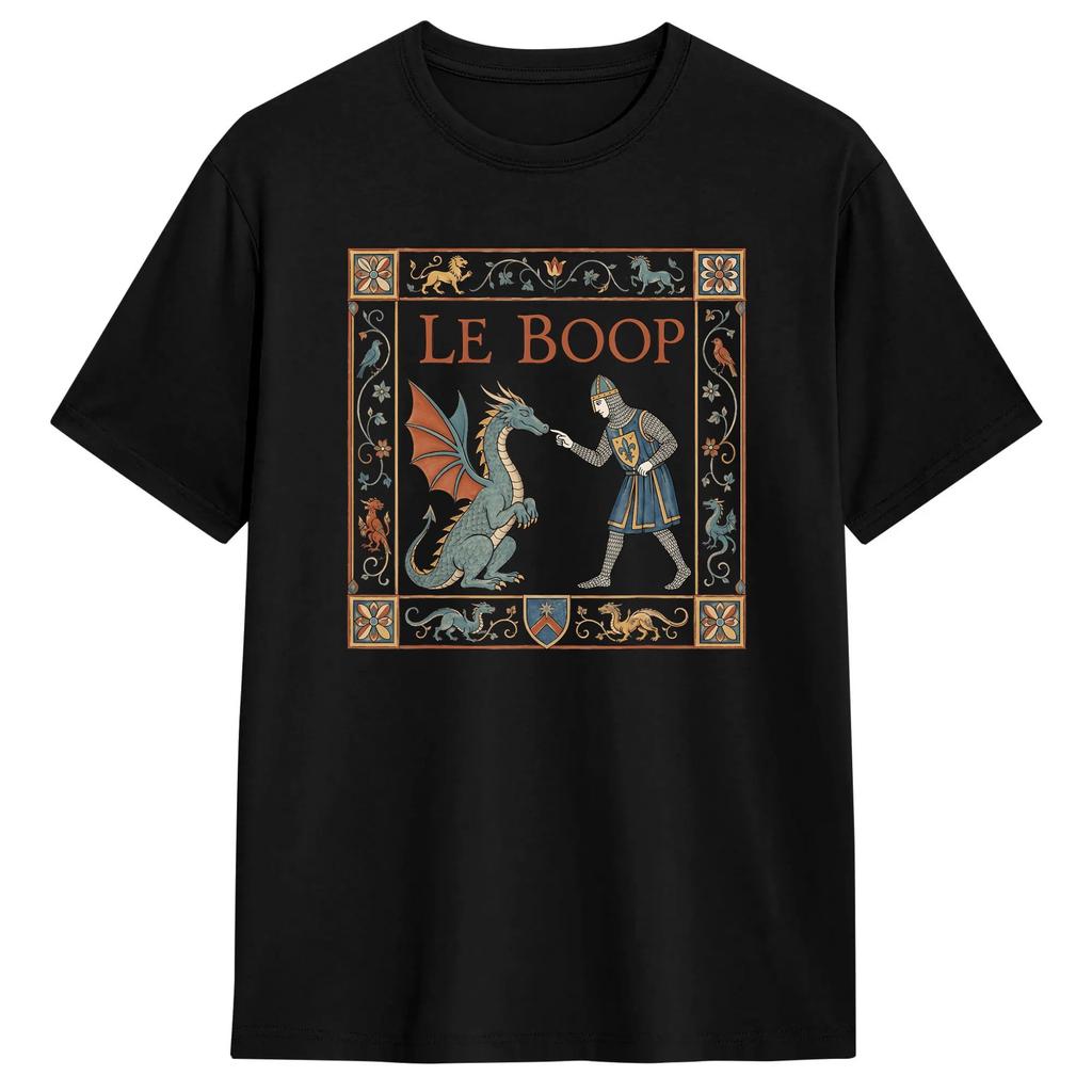 Le Boop Medieval Knight Dragon Fantasy Humor T-Shirts Men Funny Cotton Tees O Neck Short Sleeve T Shirt Gift Tops
