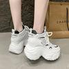 Fashion 10CM Chunky Leather Sneakers Summer Lace-up Casual Vulcanized Shoes Woman High Platform Breathable Hollow Mesh Sport Dad Shoes