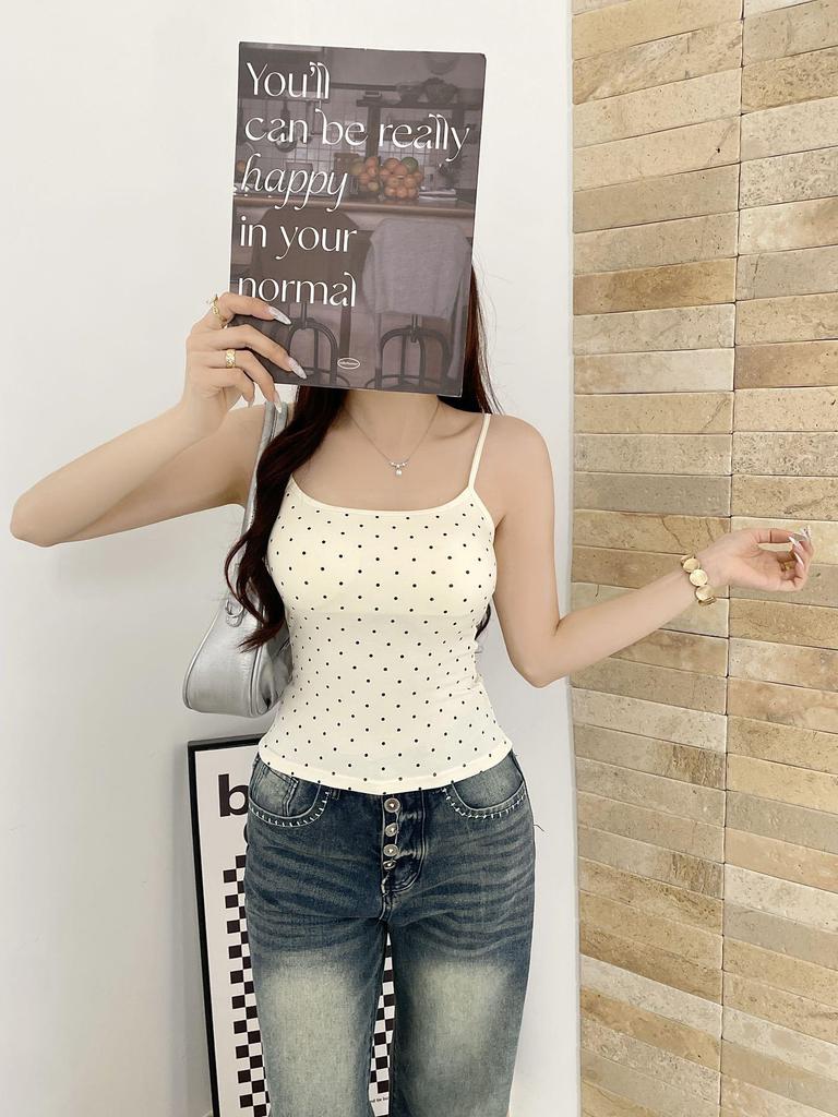 Gepolsterter Camisole im koreanischen Stil mit Tupfen – Vielseitig als Unter- oder Oberbekleidung