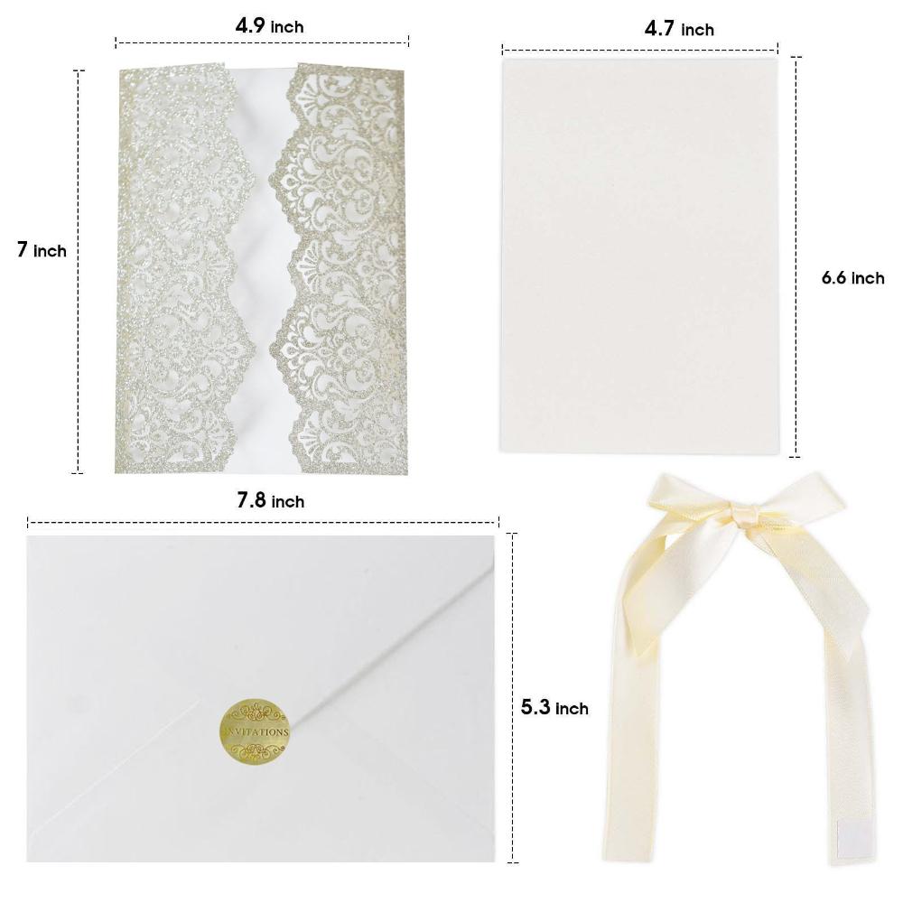 10 Stück Glitzer Einladungskarte mit Band Grußkarten Hochzeit Mariage Einladung Party Taufe Bar Mitzwa Party Dekoration