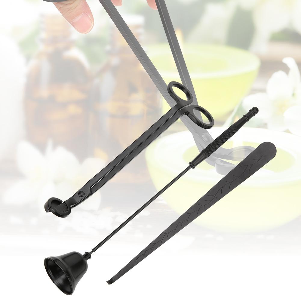 3PCS Stainless Steel Candle Fire Cover Wick Trimmer Scissors Candlewick Hook Accessories ToolBlack