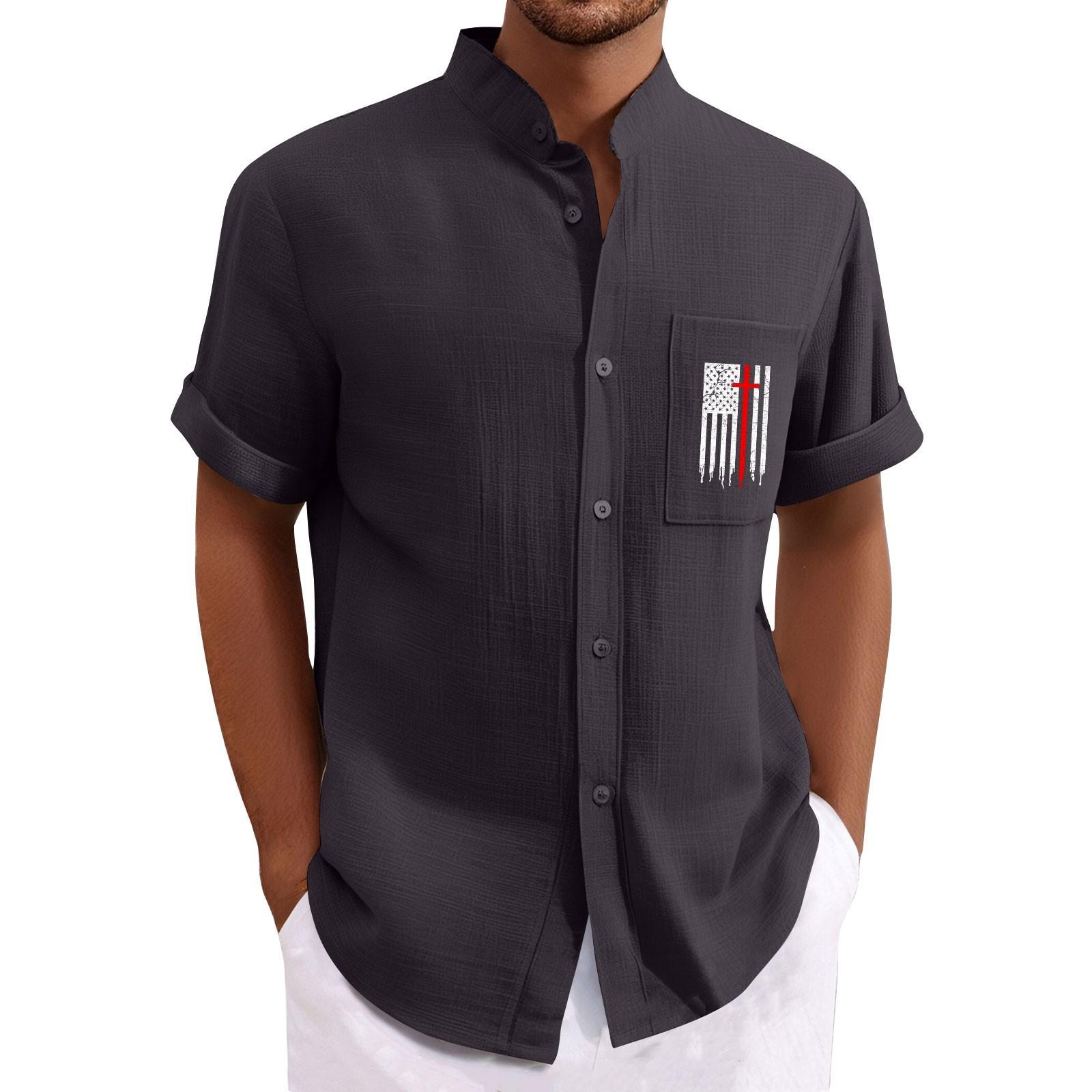 

Мужская повседневная свободная рубашка с короткими рукавами и модным верхом XXXL чёрный