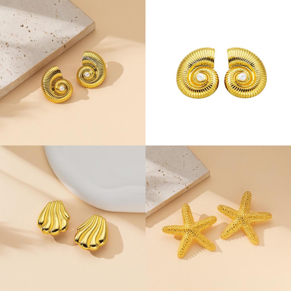 Chic Vintage Womens Earrings With Pearl And Shell Accents Geometric And Animal Designs