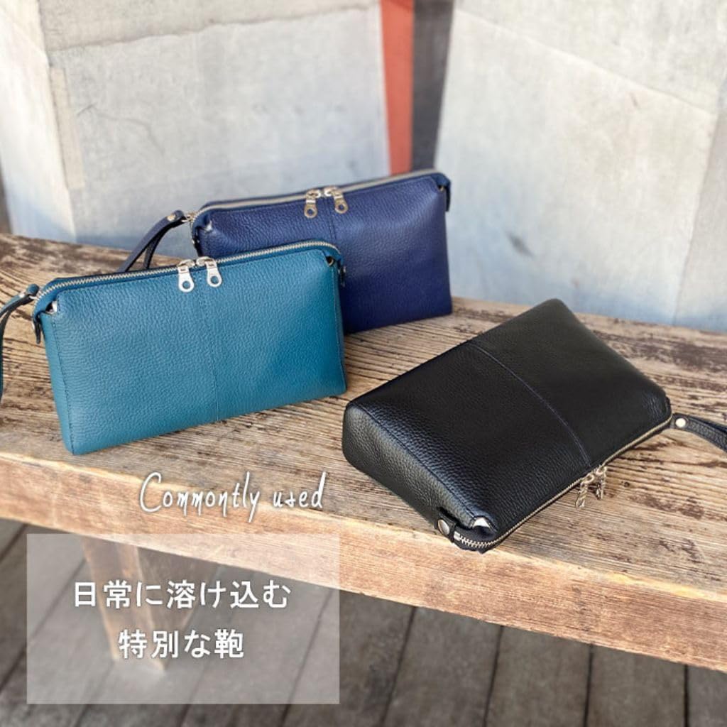 [kakkoii] Toyooka-made, Artisan-crafted Genuine Leather Second Bag, A5 Compatible, Lightweight 290g Clutch Bag, Himeji Leather, Made in Japan (Blue)