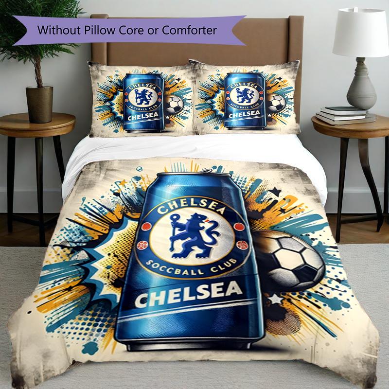 3pcs Duvet Cover Set (1*Duvet Cover + 2*Pillowcase, Without Core),football club F.C Print Bedding Set, Bedroom Decor, All‑Season, Birthday Gift