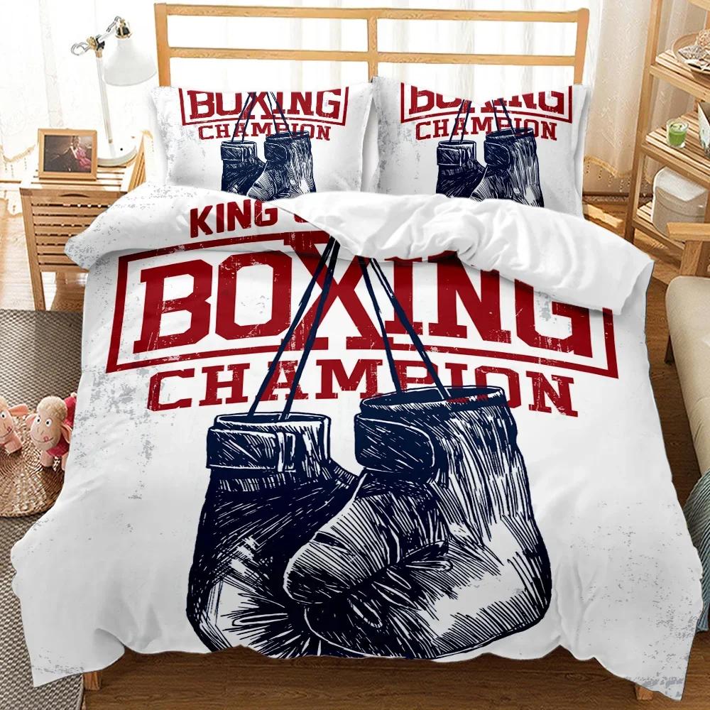 Boxing Gloves Duvet Cover Queen/King Size For Kids Teens Boys Men Adult Sports Boxing Game Competitive Duvet Cover, Black Red