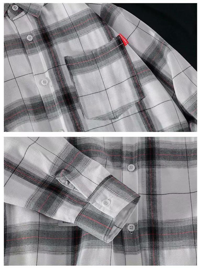 Men's Plaid Long Sleeve Shirt: Spring/Autumn Student Loose-Fit Button-Down Jacket - Hong Kong & Korean Style Trend