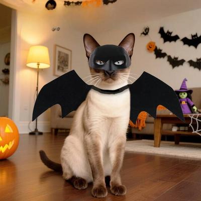 Halloween Husdjur Svart Fladdermus Kostymset med Mask Vinge för Katter Hundar Kreativ Cosplay Katt Hund Halloweenfest Husdjursartiklar