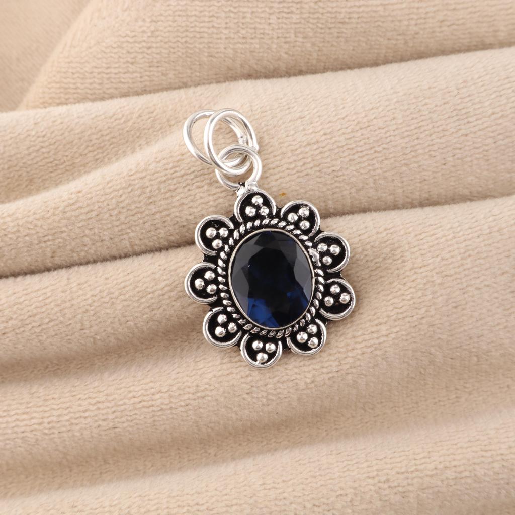 London Blue Topaz Gemstone 925 Sterling Silver Jewelry Oval Pendant 1.37" For Anniversary Gift CP-40-6