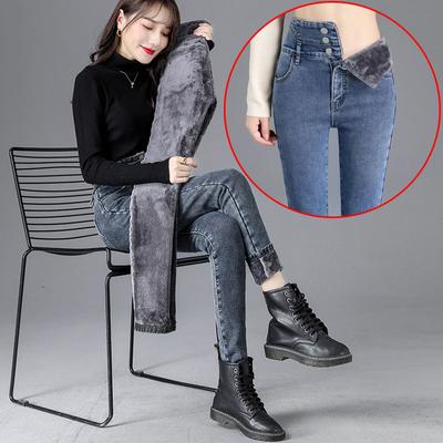 Warm Denim Pants Plus Velvet Thickening Pants High-Waisted Zipper Cold-Resistant Slim-Fit Skinny Pants Jeans Women 4XL