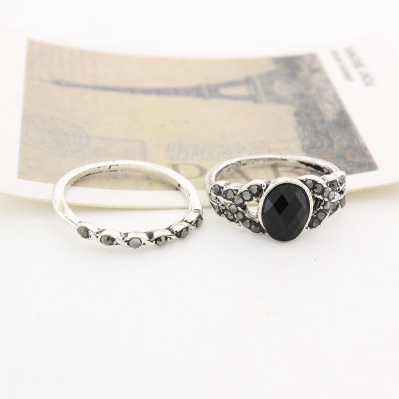 Retro Rhinestone Crystal Oval Gemstone Two-Piece Ring Set Size 7
