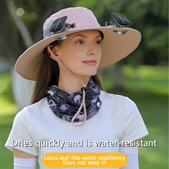 2Pcs Summer Hat with Dual Solar Fans USB Charging Wide Brim Outdoor Fishing Hat Breathable Cooling Sun Protection