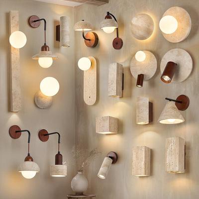 Wabi-Sabi Style Yellow Cave Stone Wall Lamp with Switch for Bedroom, Hall, Living Room, or Bedside