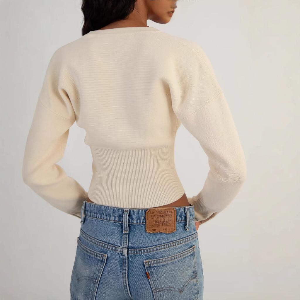 YYFS Moda feminina casual outono inverno cor sólida estampa manga comprida gola redonda suéteres