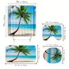 4Pcs Shower Curtain Set Beautiful Beach Coconut Palm Summer Island Tropical Pattern Non-Slip Rugs Toilet Lid Cover And Bath Mat Bathroom Decor Set