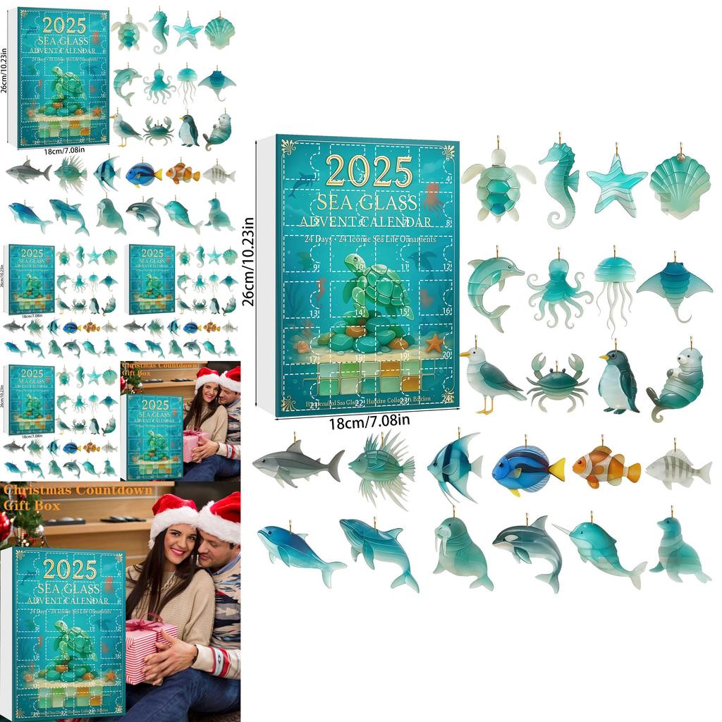 Marine Life Advent Calendar With Animal Acrylic Hanging Ornaments For Christmas Gift Exchange