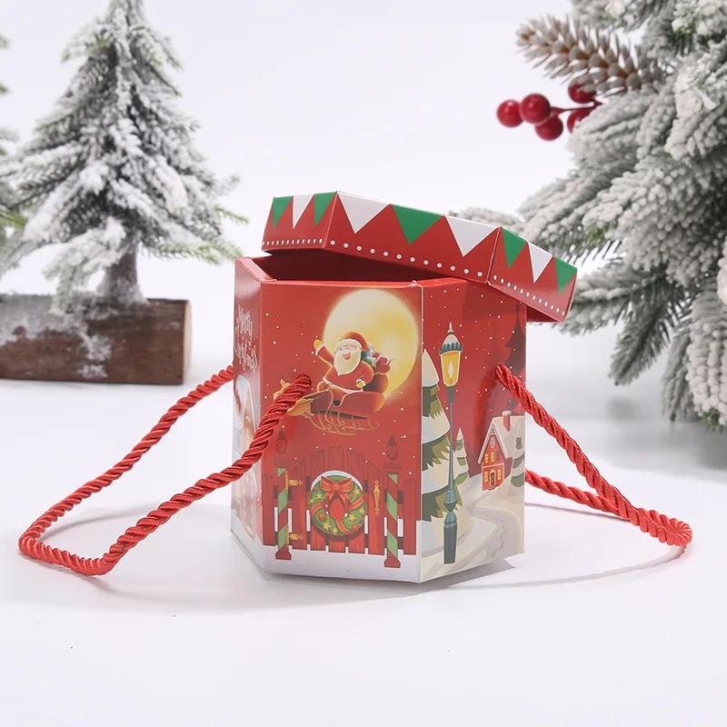 

Рождественские подарочные пакеты Бумажная коробка для конфет Печенье Портативная веревочная упаковка Рождественские новогодние украшения для вечеринки Детские подарочные пакеты 10pcs