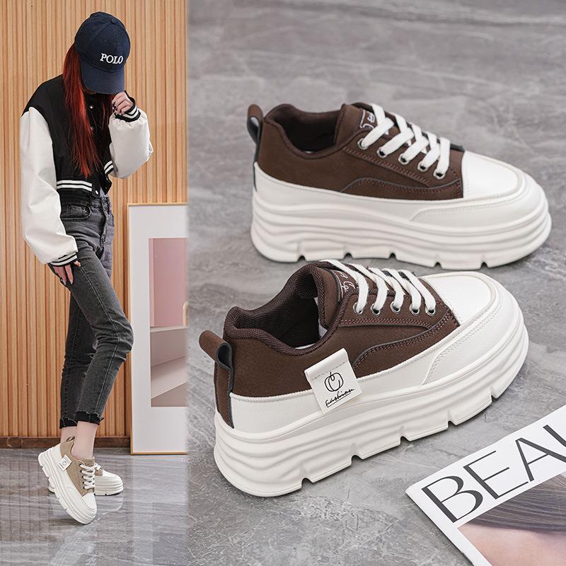 Shoes Women Autumn Trend New Woman Flats Shoes Chunky Lace-up Soft-sole Casual Sneakers Female Vulcanized Shoe Walking Shoe