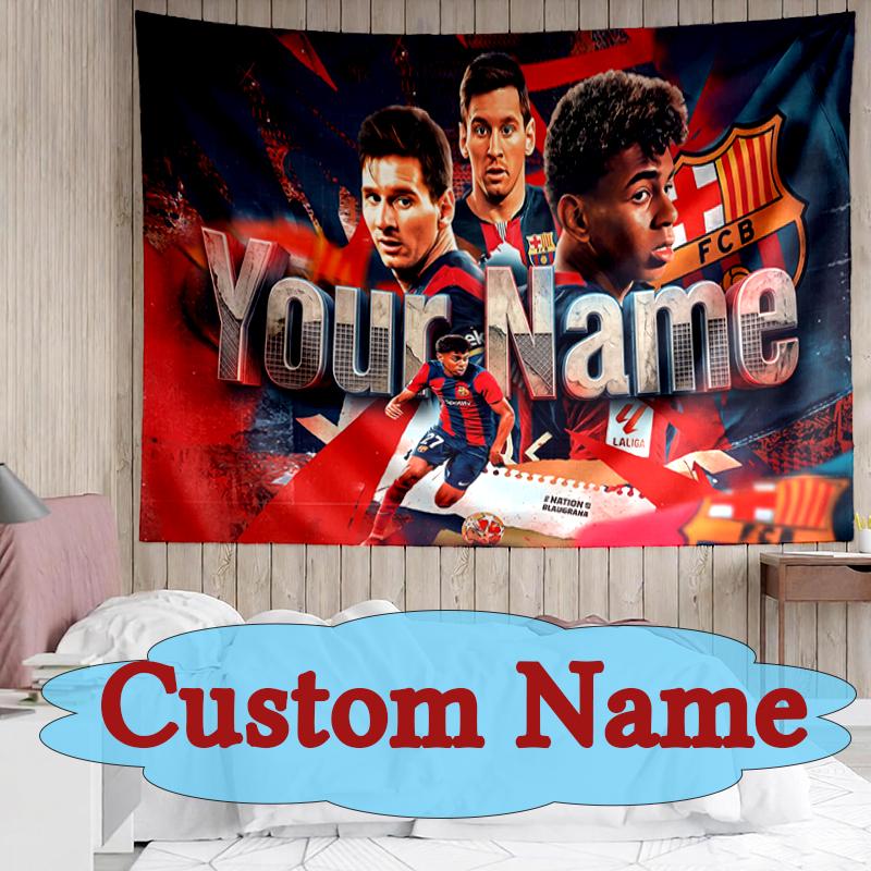 Individueller Name oder Text FC Barcelona Ultimatives Fußball-Wandteppich Frühling Tapisserie Hintergrundtuch HD Hängendes Tuch Wandteppich Heimdekoration