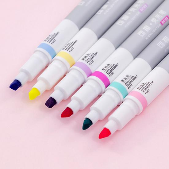 6Pcs Highlighter Pen Erasable Double-Ended Fluorescent Marker Pen Quick-Dry Non-Smudge Ink Pen for Notes And Study Revision Eye Protection