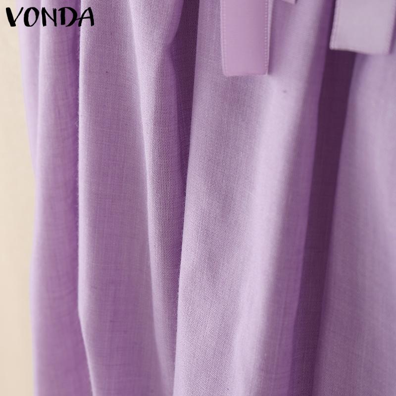 VONDA Women Summer Strap Sleeveless Bow Knot Pleated Casual Tank Tops