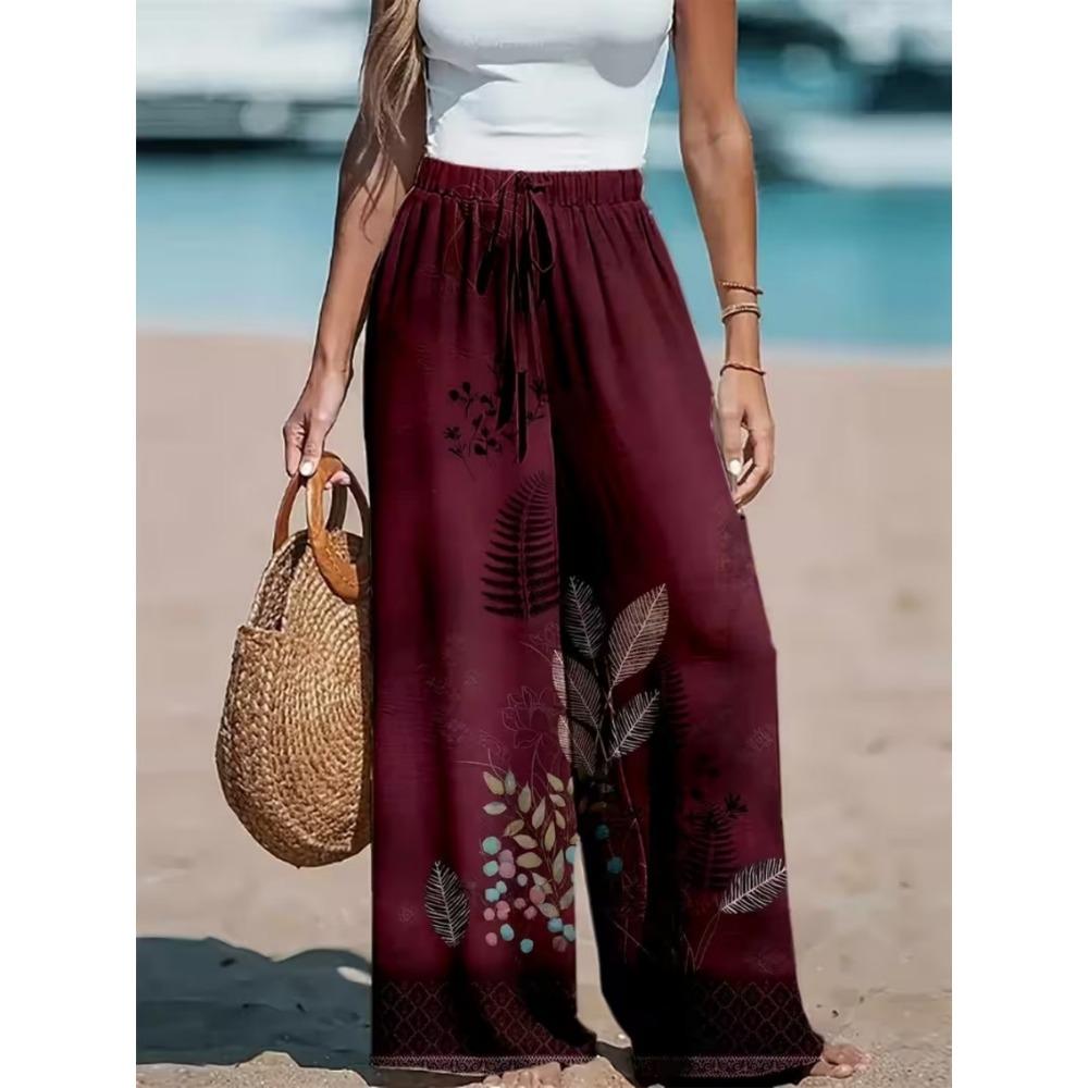 Women Loose Striped Drawstring Pants Wide Leg Trousers with Pockets Easy Summer Casual Home Wear